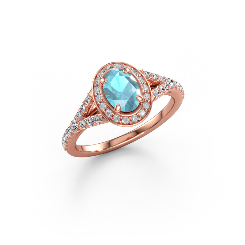 Immagine di Anello di fidanzamento Pamela OVL 585 oro rosa Topazio blu 7x5 mm