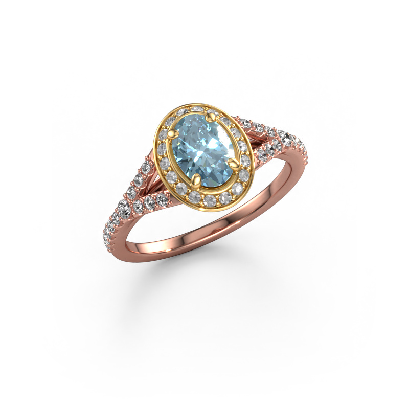 Image of Engagement ring Pamela OVL 585 rose gold Blue lab grown diamond 7x5 mm