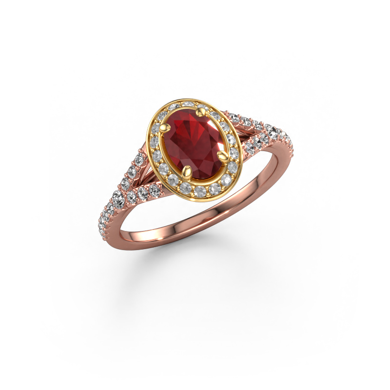 Image of Engagement ring Pamela OVL 585 rose gold Ruby 7x5 mm