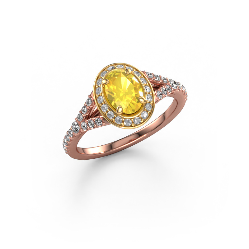 Image of Engagement ring Pamela OVL 585 rose gold Yellow sapphire 7x5 mm