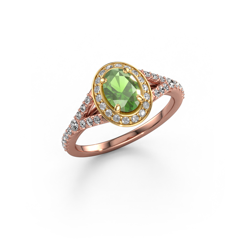 Image of Engagement ring Pamela OVL 585 rose gold Tourmaline green 7x5 mm