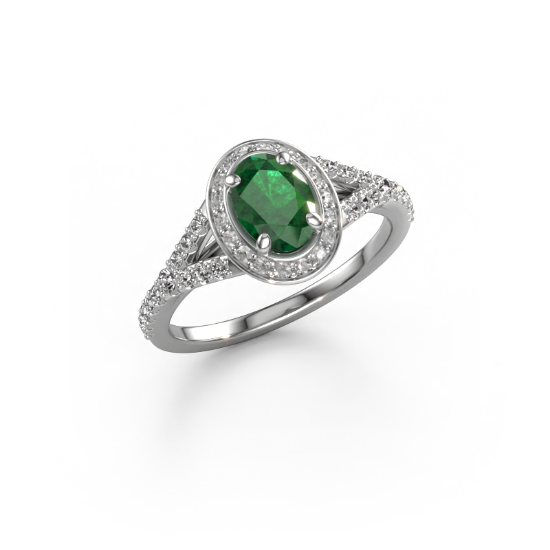 Image of Engagement ring Pamela OVL 950 platinum Emerald 7x5 mm