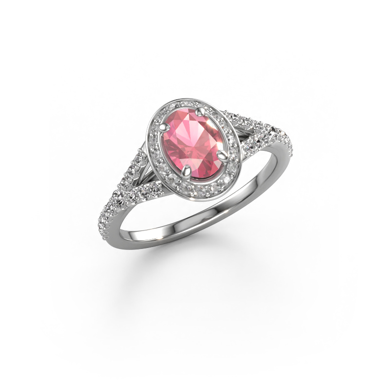Image de Bague de fiançailles Pamela OVL 950 platine Rose tourmaline 7x5 mm