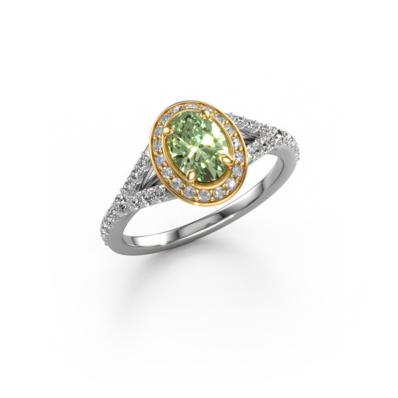 Image of Engagement ring Pamela OVL 585 white gold Green lab grown diamond 7x5 mm