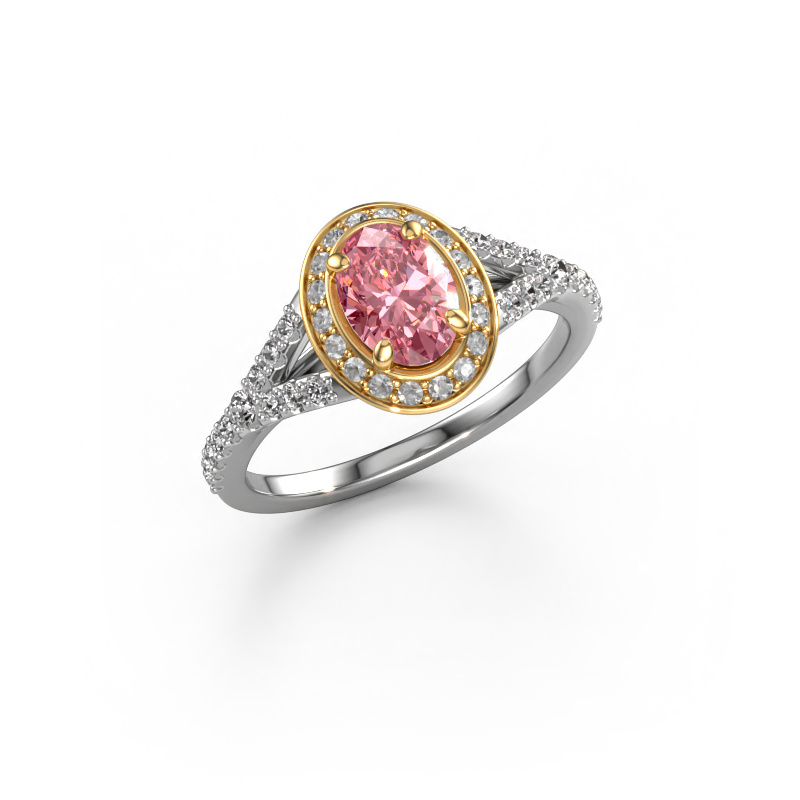 Image de Bague de fiançailles Pamela OVL 585 or blanc Diamant synthétique roze 7x5 mm