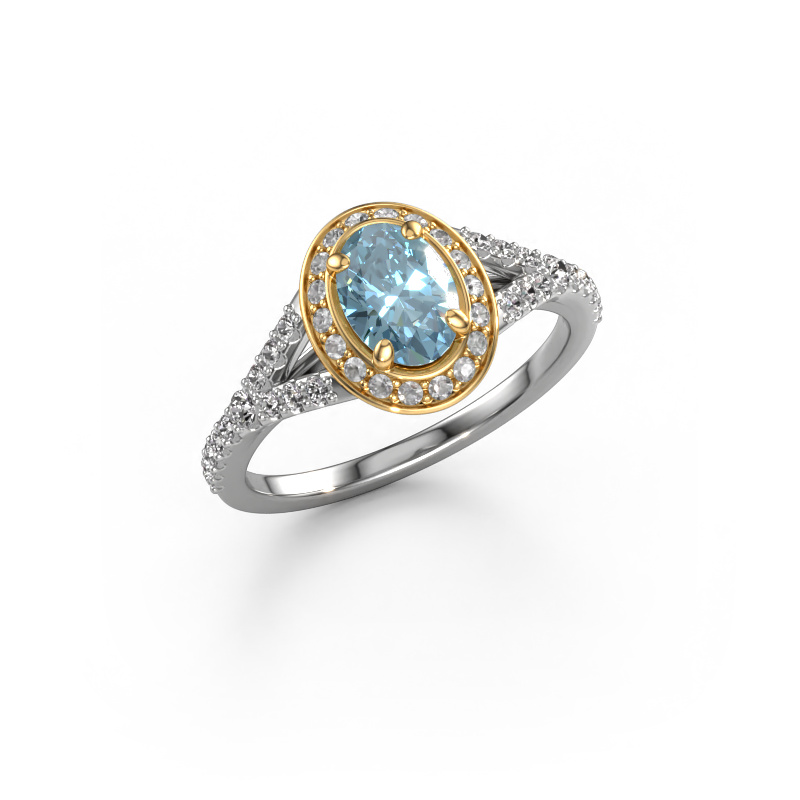 Image de Bague de fiançailles Pamela OVL 585 or blanc Diamant synthétique bleu 7x5 mm