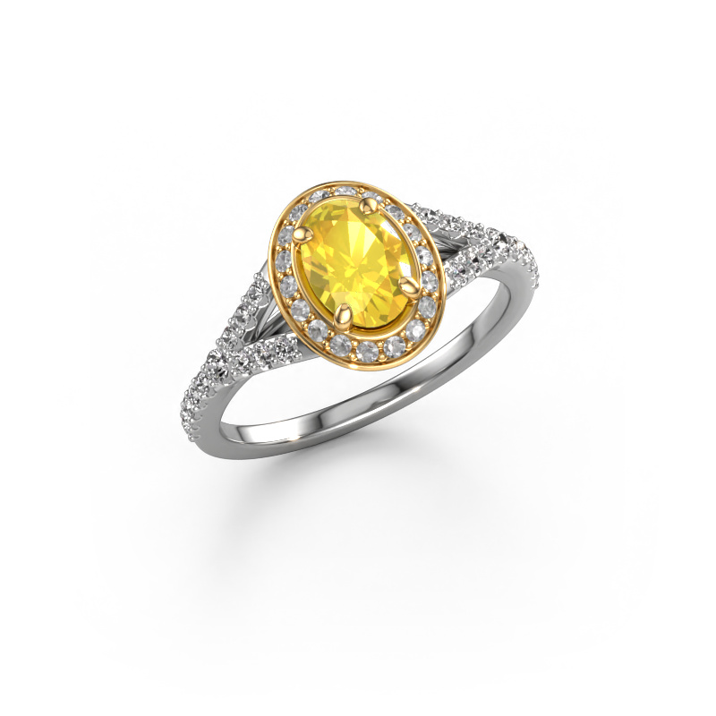 Image of Engagement ring Pamela OVL 585 white gold Yellow sapphire 7x5 mm
