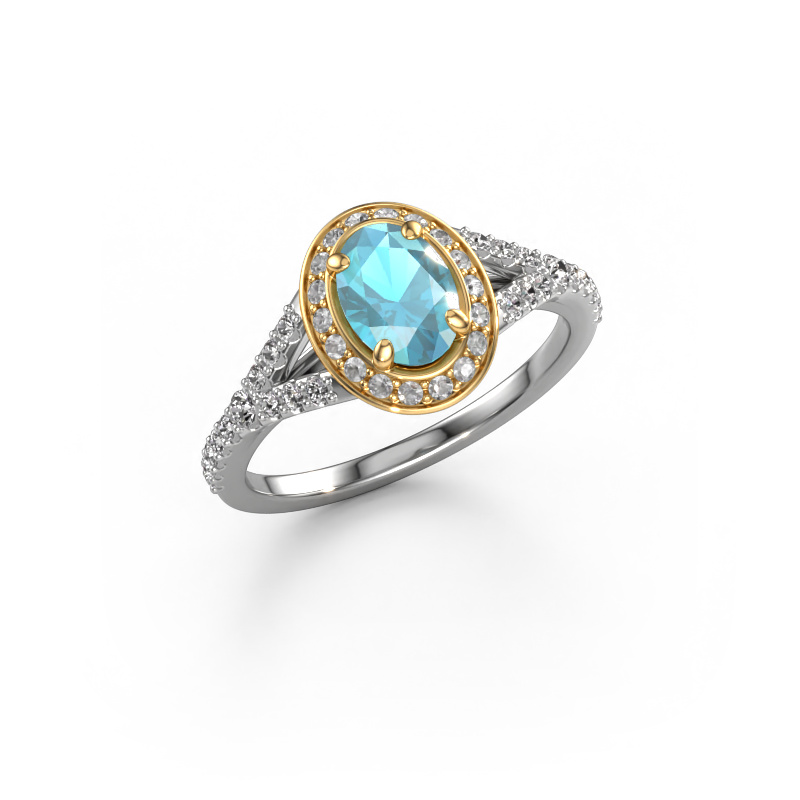 Image of Engagement ring Pamela OVL 585 white gold Blue topaz 7x5 mm