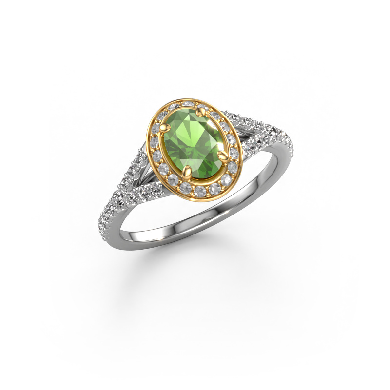 Image of Engagement ring Pamela OVL 585 white gold Tourmaline green 7x5 mm