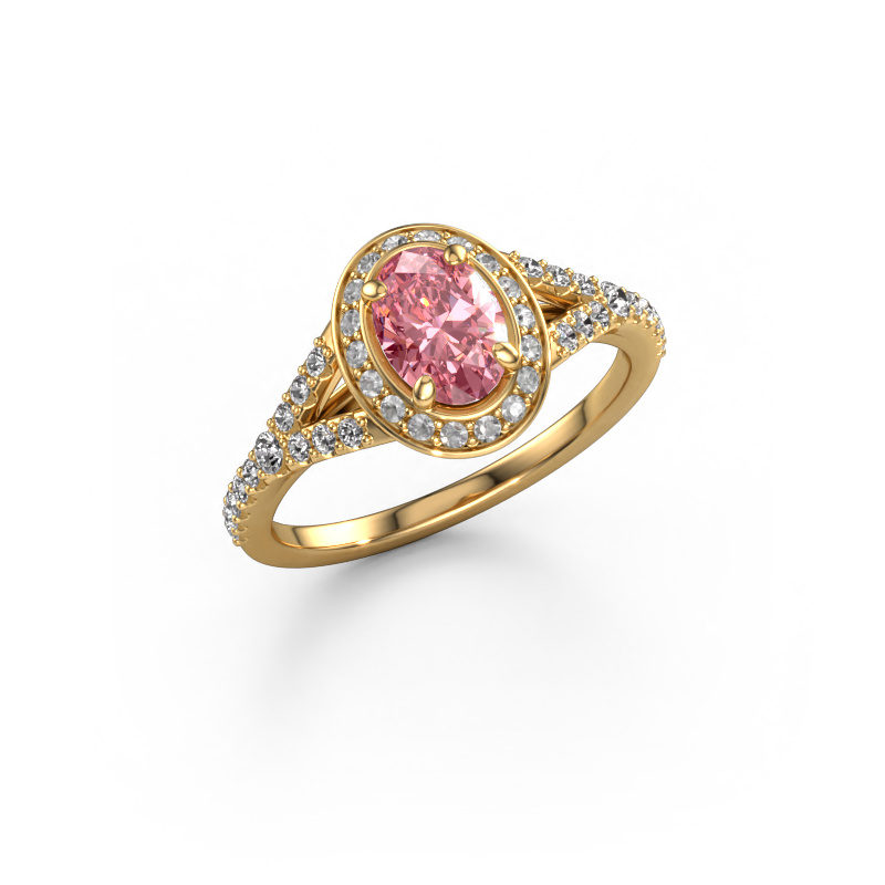 Image de Bague de fiançailles Pamela OVL 585 or jaune Diamant synthétique roze 7x5 mm