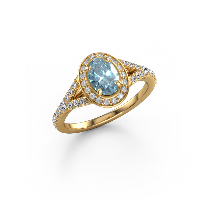 Image of Engagement ring Pamela OVL 585 gold Blue lab grown diamond 7x5 mm