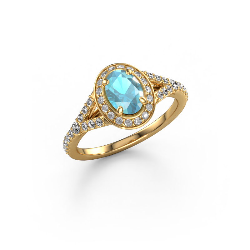 Image of Engagement ring Pamela OVL 585 gold Blue topaz 7x5 mm