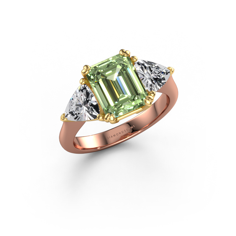 Afbeelding van Verlovingsring Paula 585 rosé goud Groene lab grown diamant 9x7 mm