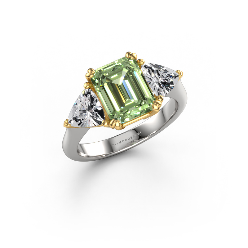 Afbeelding van Verlovingsring Paula 585 Witgoud Groene lab grown diamant 9x7 mm