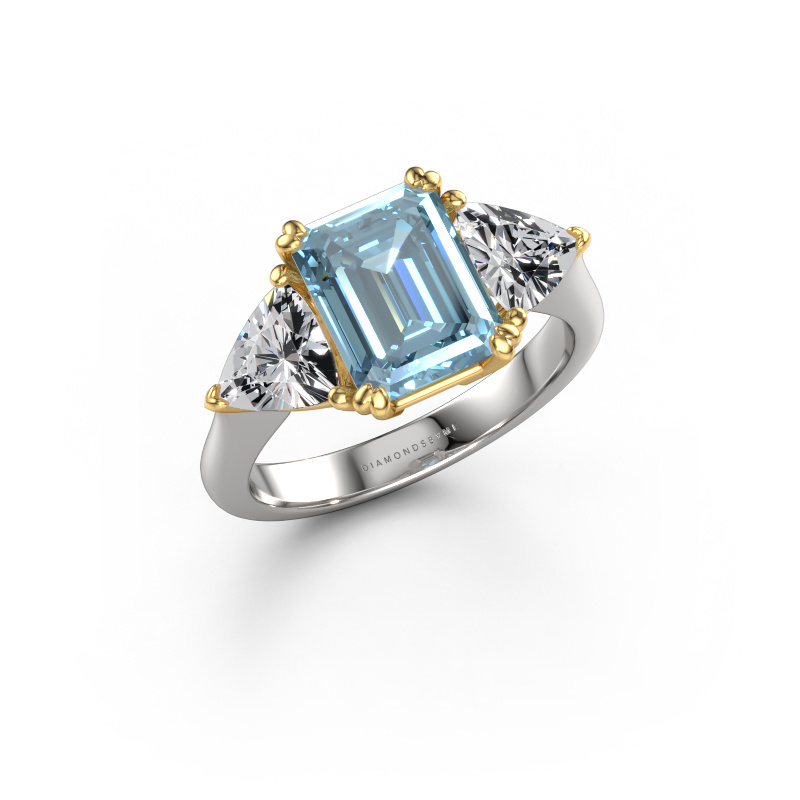 Image of Engagement ring Paula 585 white gold Blue lab grown diamond 9x7 mm