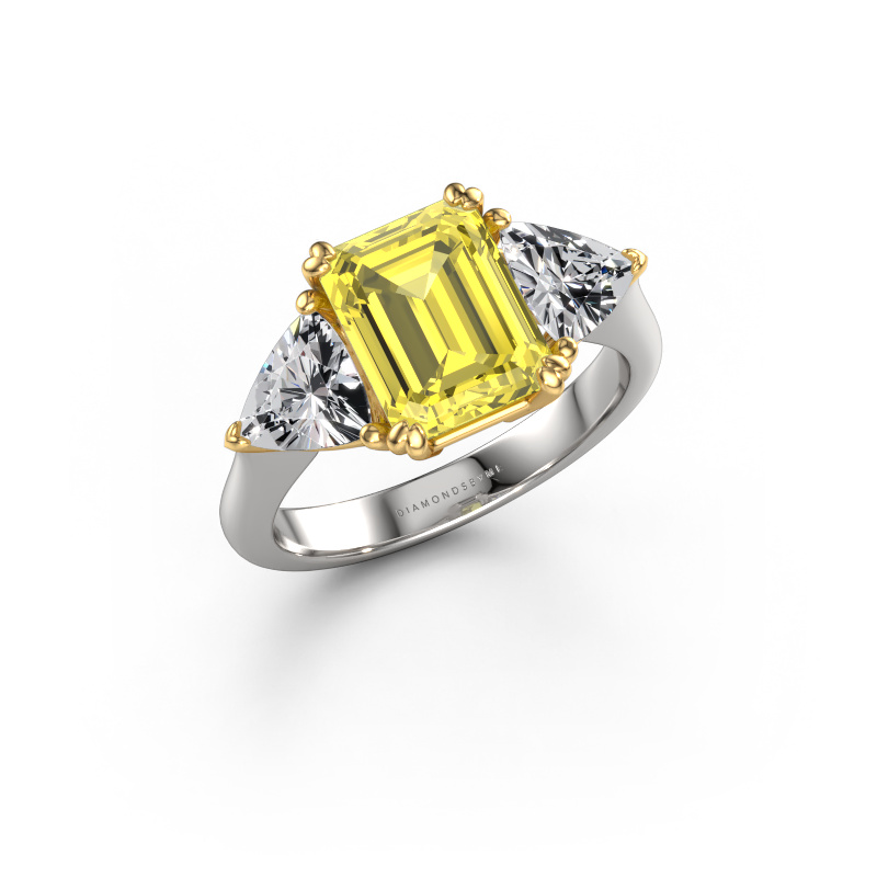 Afbeelding van Verlovingsring Paula 585 witgoud Gele lab grown diamant 9x7 mm