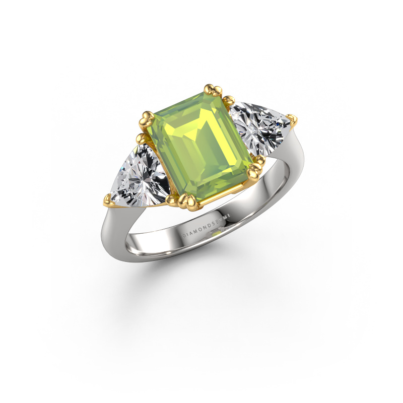 Afbeelding van Verlovingsring Paula 585 witgoud Peridoot 9x7 mm