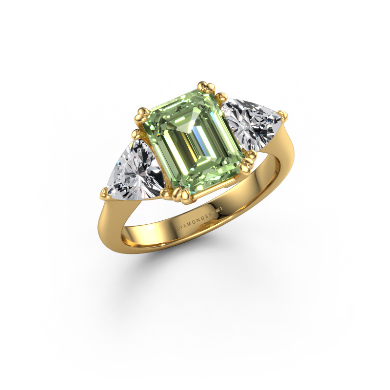 Afbeelding van Verlovingsring Paula 585 goud Groene lab grown diamant 9x7 mm