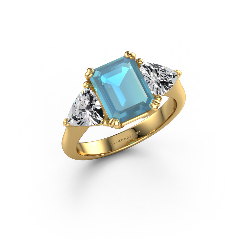 Image de Bague de fiançailles Paula 585 or jaune Topaze bleue 9x7 mm