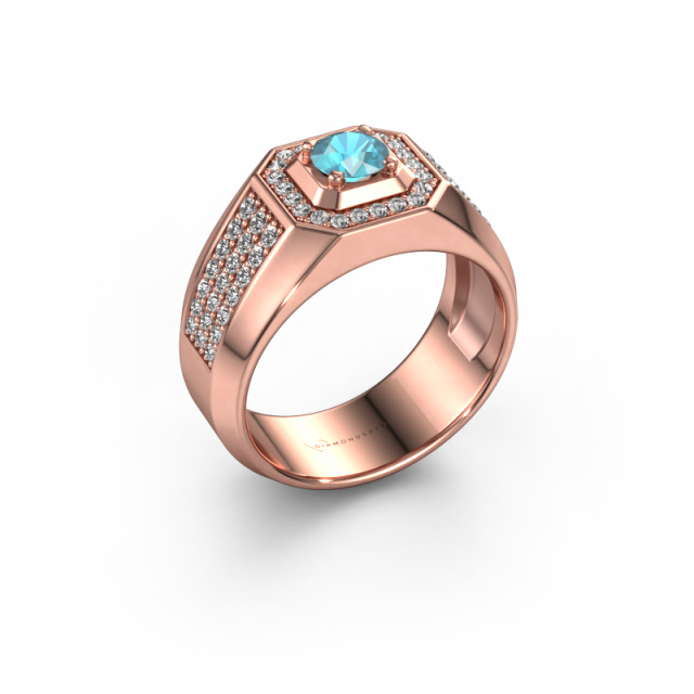 Image of Men's ring Pavan 375 rose gold Blue topaz 5 mm