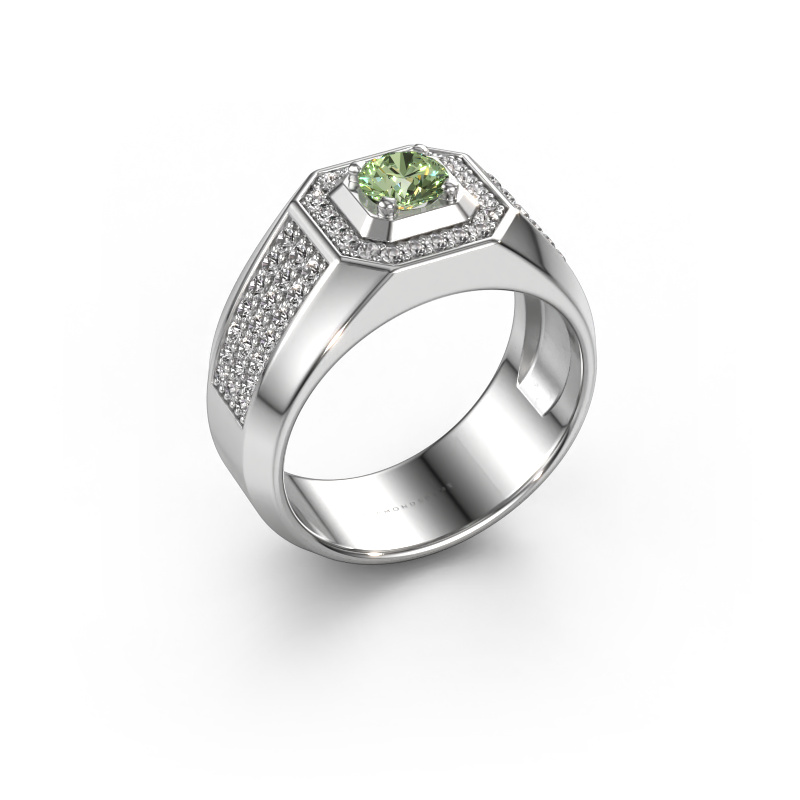 Image of Men's ring Pavan 950 platinum Green lab grown diamond 5 mm