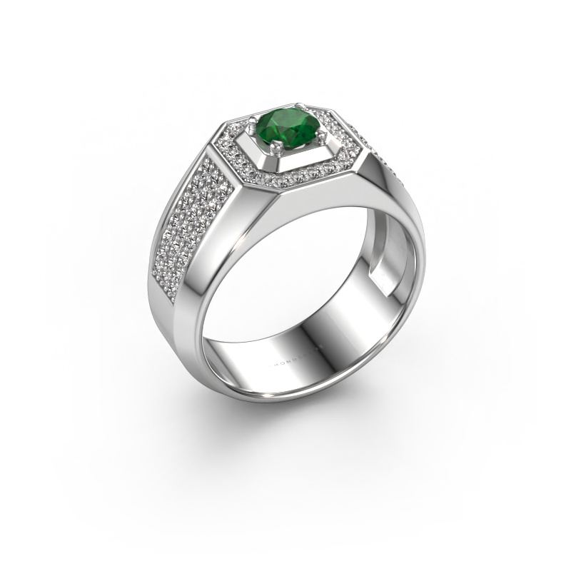 Image of Men's ring Pavan 585 white gold Emerald 5 mm