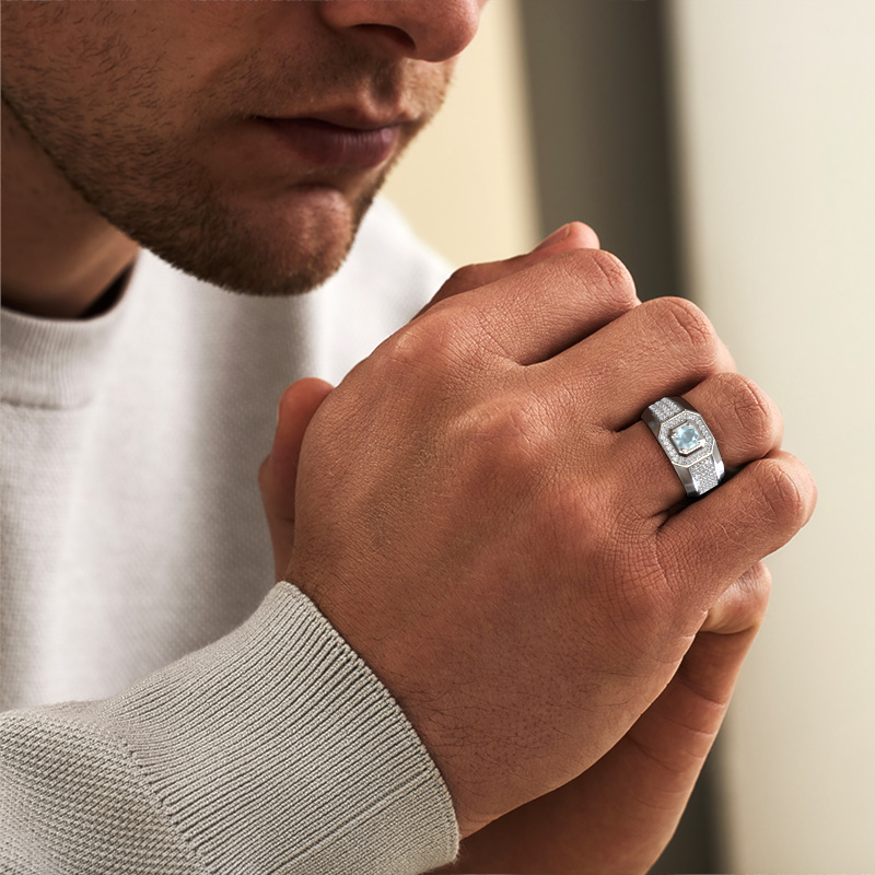 Image of Men's ring Pavan 925 silver Aquamarine 5 mm