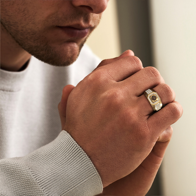 Image of Men's ring Pavan 375 gold Smokey quartz 5 mm