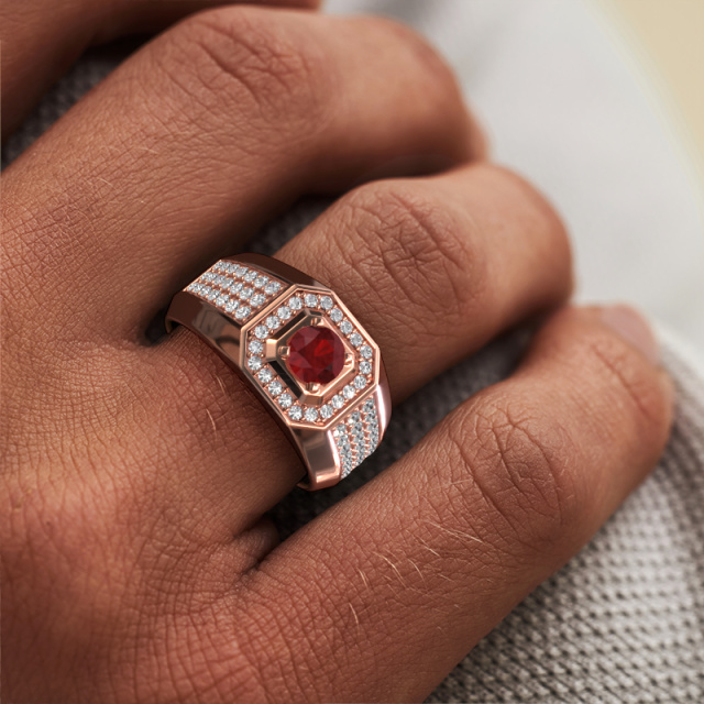 Image of Men's ring Pavan 375 rose gold Ruby 5 mm