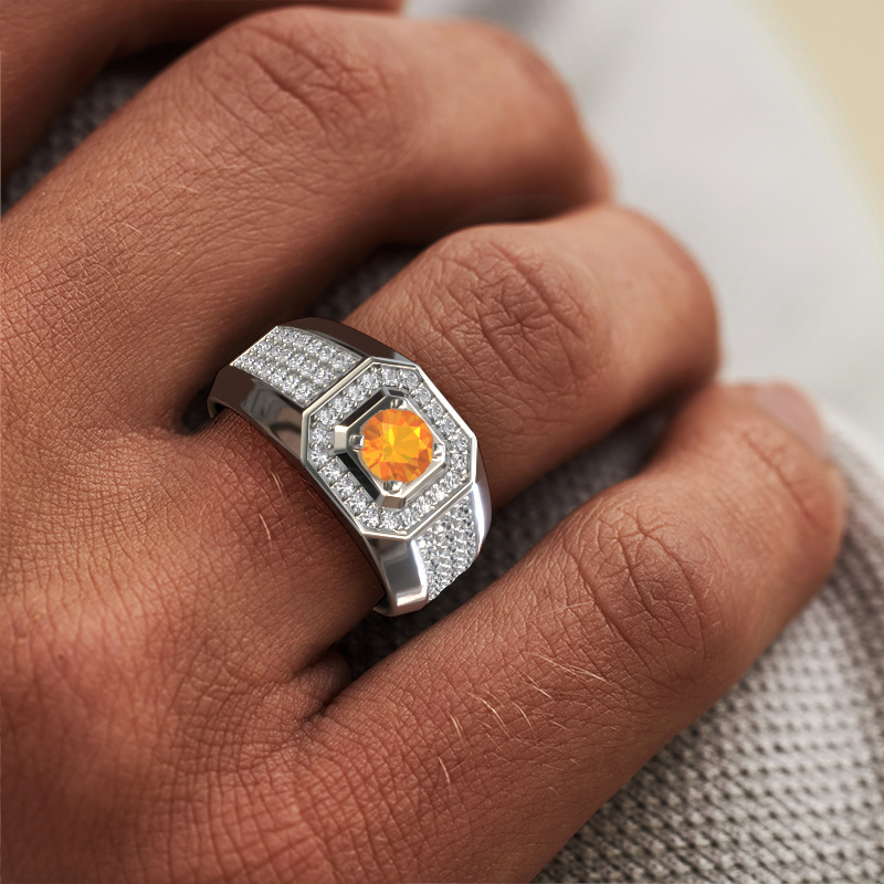 Image of Men's ring Pavan 375 white gold Citrin 5 mm