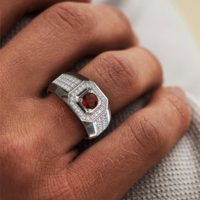 Image of Men's ring Pavan 375 white gold Garnet 5 mm
