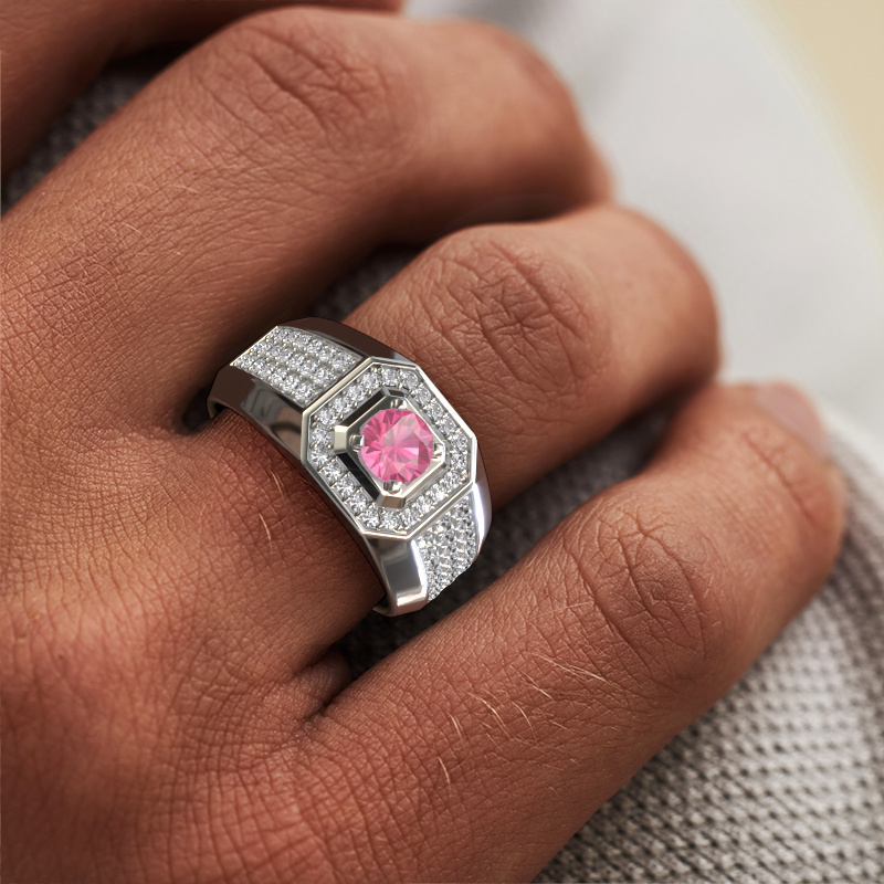 Image of Men's ring Pavan 950 platinum Pink sapphire 5 mm