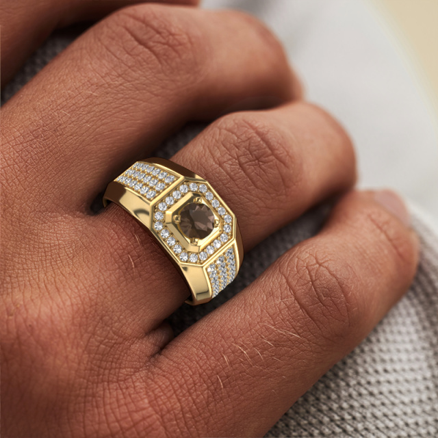 Image of Men's ring Pavan 375 gold Smokey quartz 5 mm
