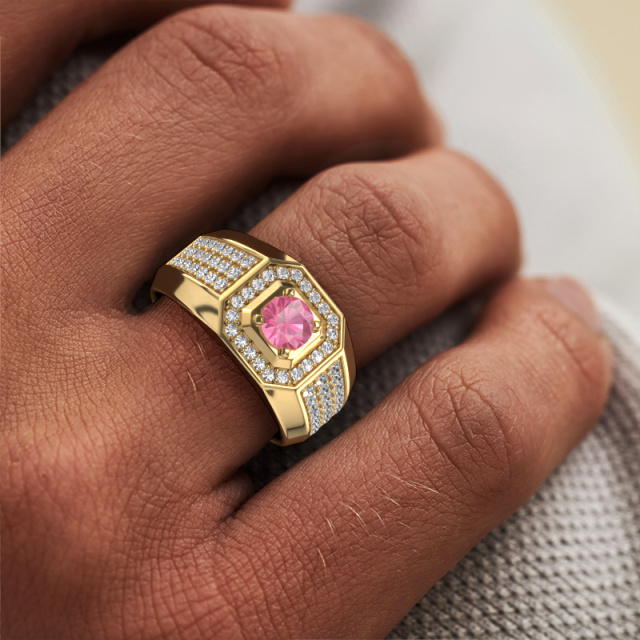 Image of Men's ring Pavan 375 gold Pink sapphire 5 mm