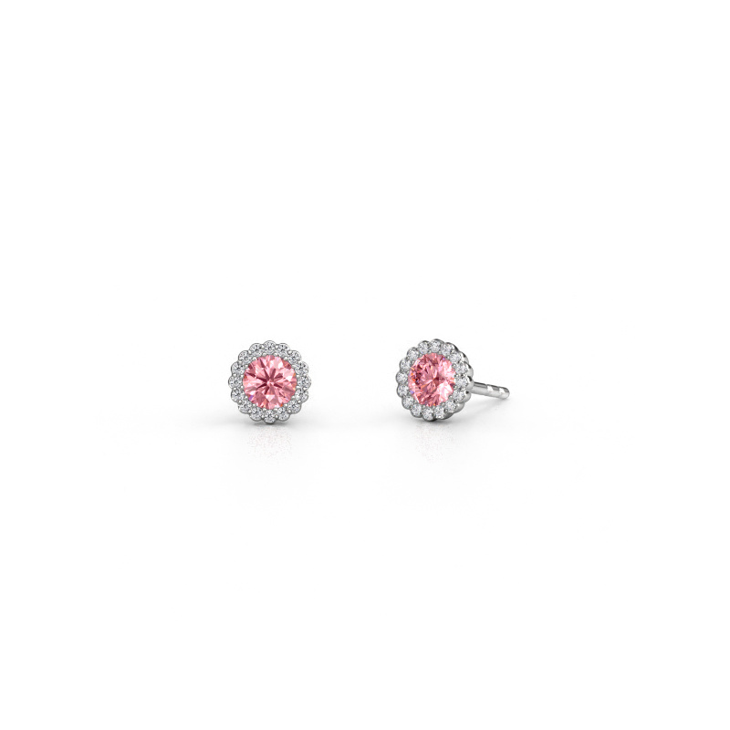 Image of Earrings Queen 950 platinum Pink lab grown diamond 4.2 mm