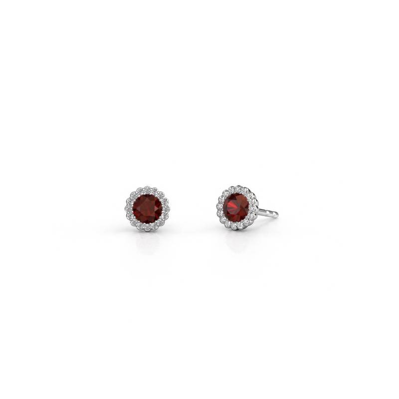 Image de Boucles d'oreilles Queen 585 or blanc Grenat 4.2 mm