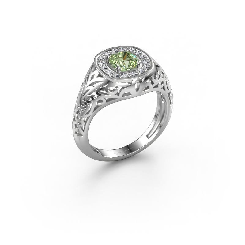 Image of Men's ring Quinten 585 white gold Green lab grown diamond 5 mm
