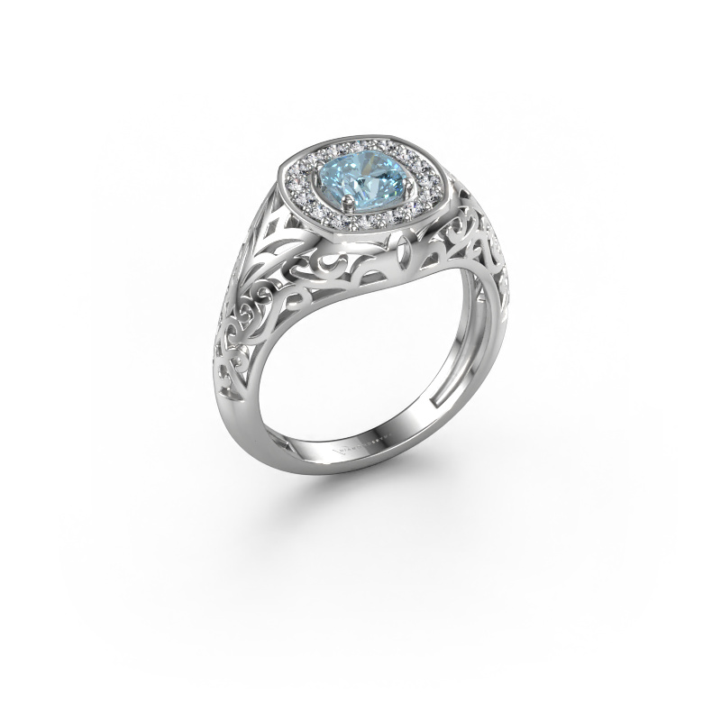 Image de Bague pour homme Quinten 585 or blanc Diamant synthétique bleu 5 mm