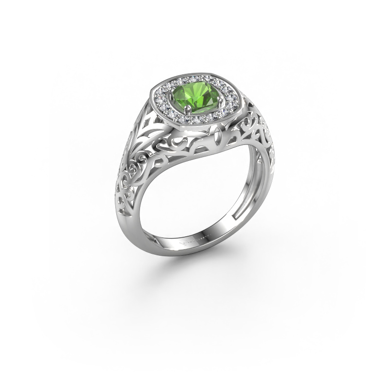 Image of Men's ring Quinten 585 white gold Tourmaline green 5 mm