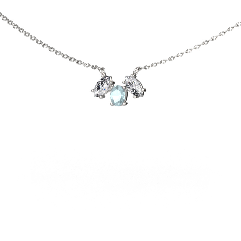 Afbeelding van Ketting Rachal 585 witgoud Aquamarijn 4x3 mm