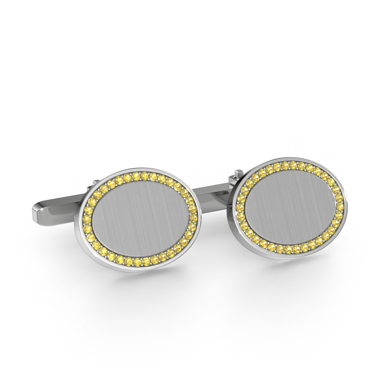 Image of Cufflinks Richano 585 white gold Yellow sapphire 1.2 mm