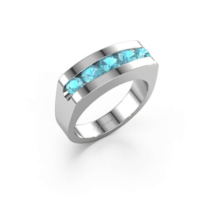 Image de Bague pour homme Richard 585 or blanc Topaze bleue 4 mm