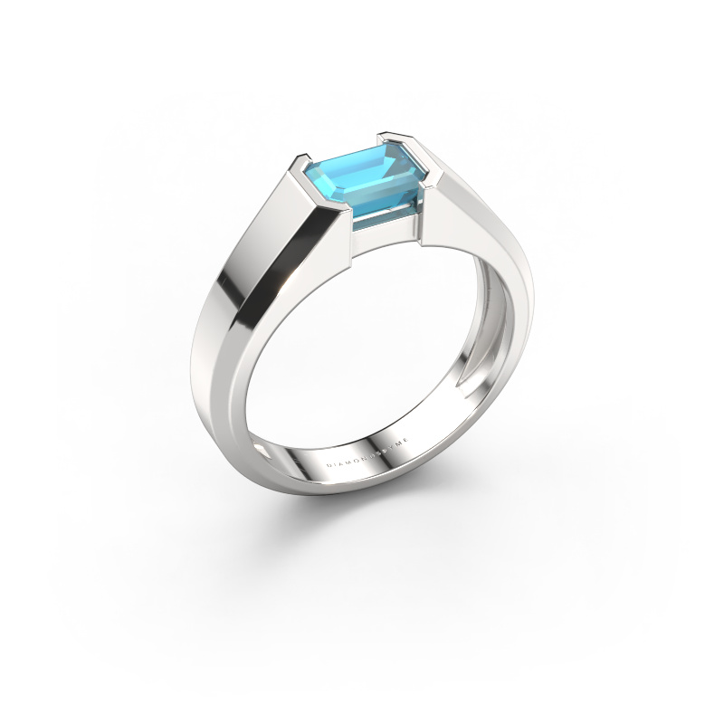 Afbeelding van Heren ring Rick 585 witgoud Blauw topaas 7x5 mm