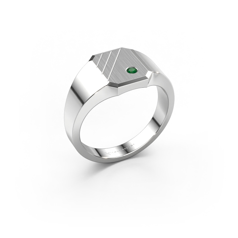Image of Signet ring Patrick 1 950 platinum Emerald 2 mm