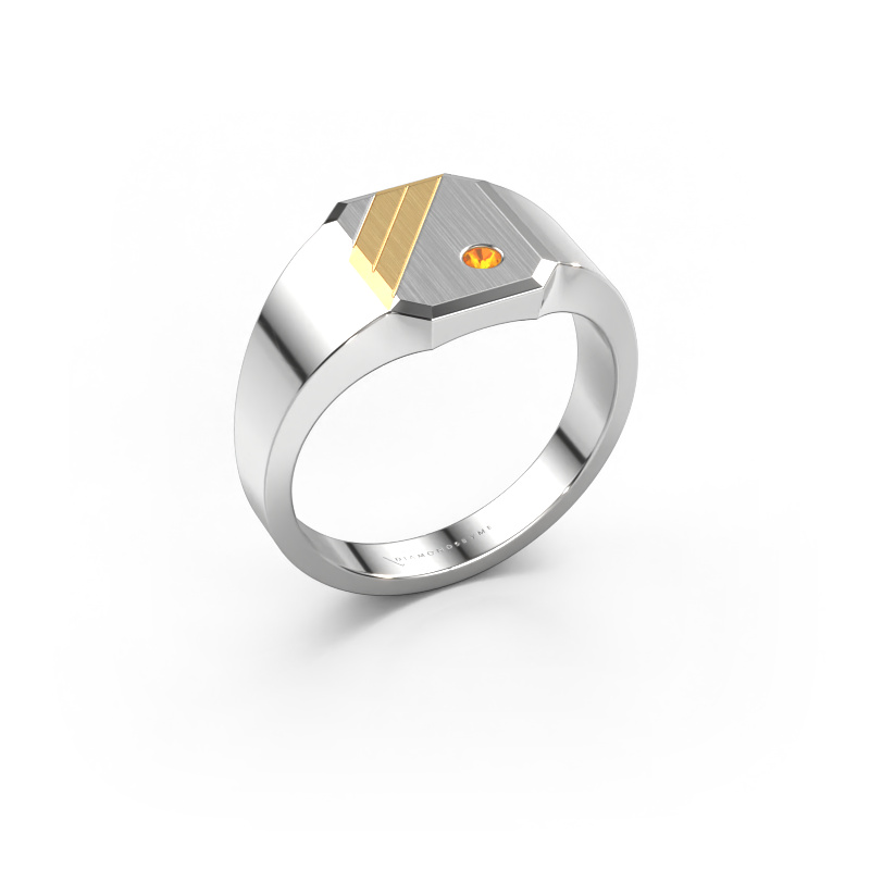 Image of Signet ring Patrick 1 585 white gold Citrin 2 mm