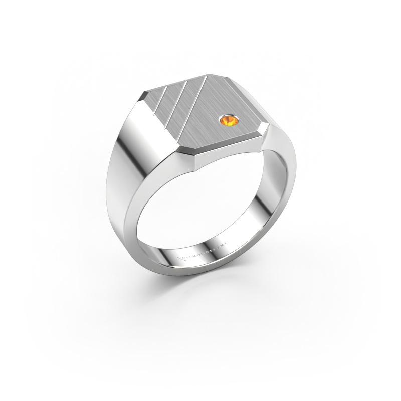 Image of Signet ring Patrick 2 950 platinum Citrin 2 mm