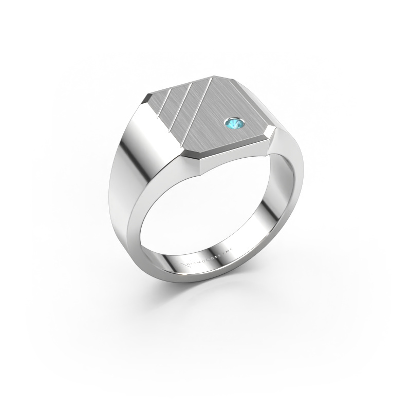 Image of Signet ring Patrick 2 950 platinum Blue topaz 2 mm