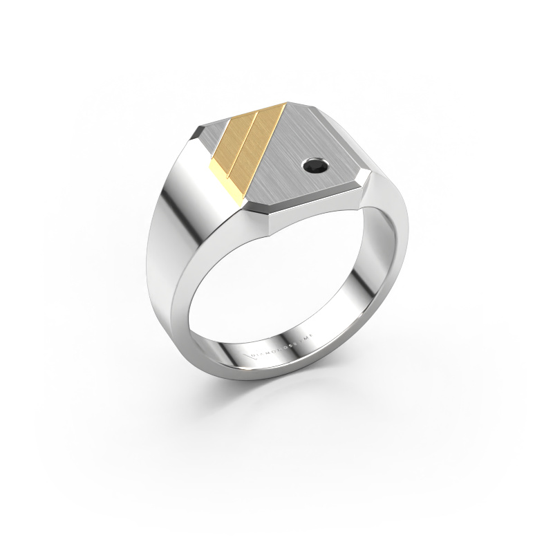 Image of Signet ring Patrick 2 585 white gold Black diamond 0.036 crt