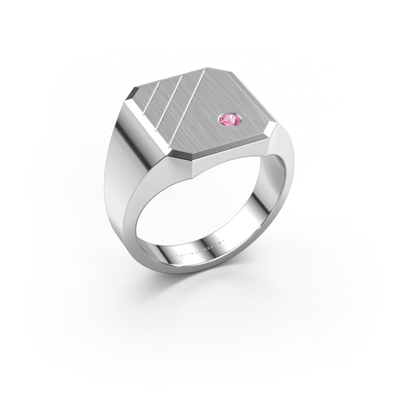 Image of Signet ring Patrick 3 585 white gold Pink sapphire 2.5 mm