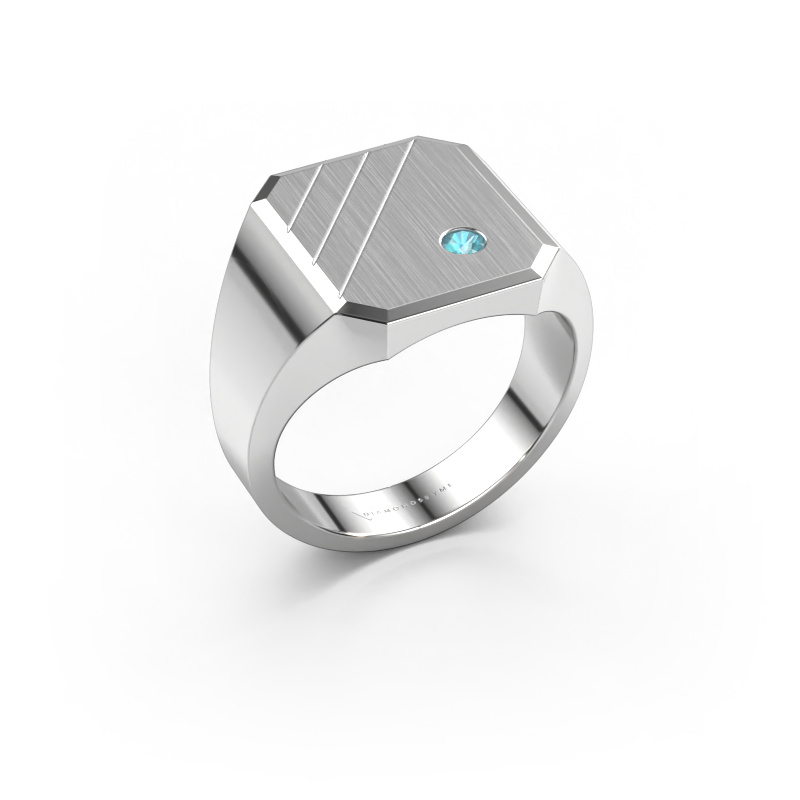 Image of Signet ring Patrick 3 950 platinum Blue topaz 2.5 mm